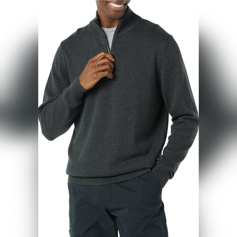 Flag & Anthem Men's Charcoal Gray 1/4 Zip Mock Neck Long Sleeve Pullover MED